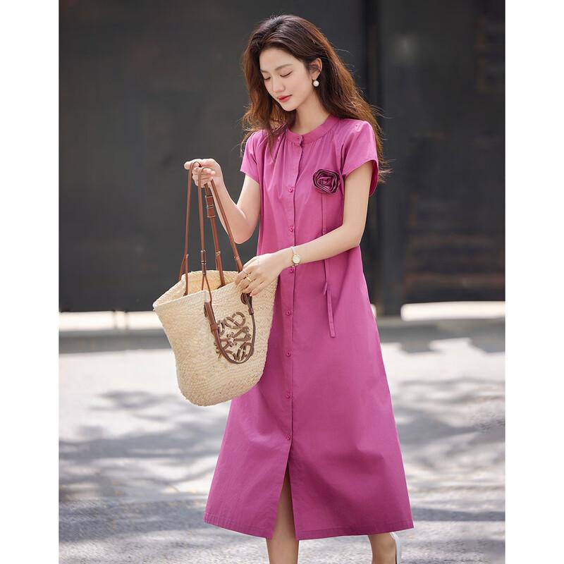Demana 'Little Rose' Summer Cotton Round Neck Short Sleeve Midi Dress
