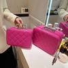 Leather Argyle Portable Women Cosmetic Bag Multifunction Waterproof Travel Storage Organize Handbag Female Mirror Makeup Case