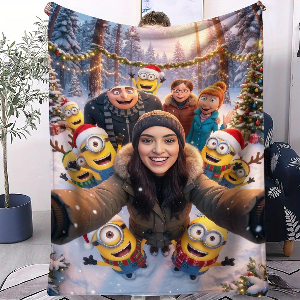 GruMinion Pilot Team Cute Cartoon Print Flannel Blanket for Adult Quality Soft Warm Universal Blanket for Travel Picnic Home