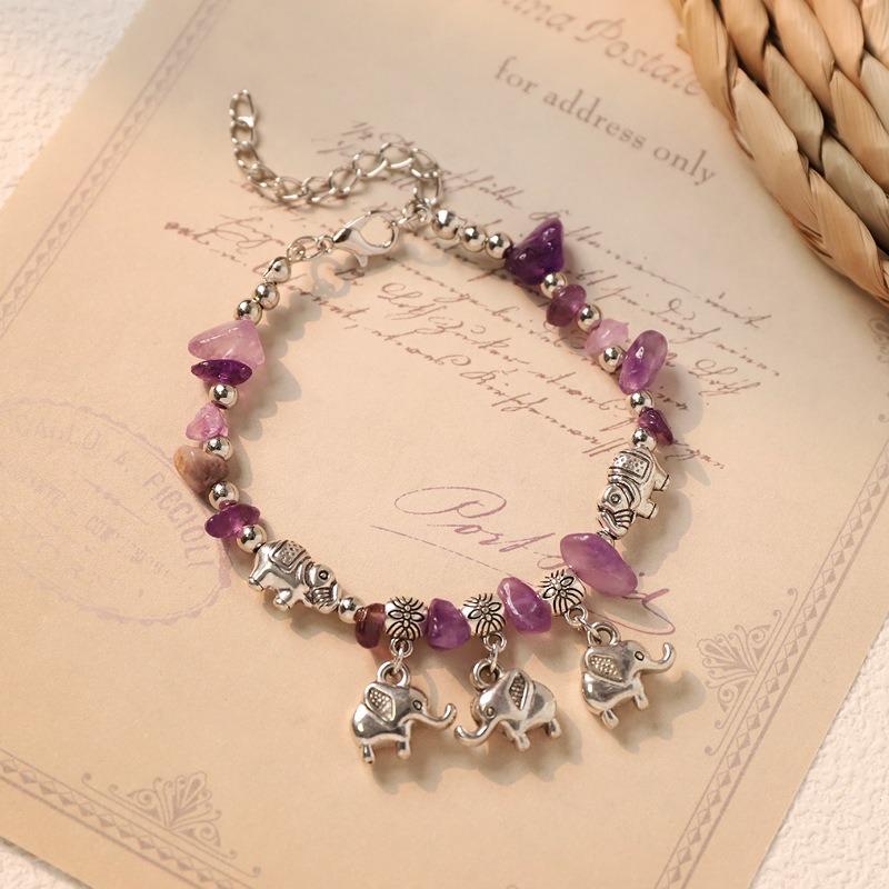 Retro bracelet niche design literary Tibetan silver amethyst butterfly bracelet women's accessories