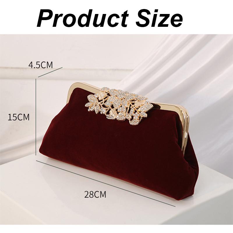 Women Rhinestone Evening Clutch Bags Sparkling Crystal Diamond Party Handbag Purse Vintage Velvet Wedding Cocktail Shoulder Bag
