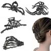 Yousheng 4Pcs Halloween Hair Claws Black Spider Web Skeleton Hand Bat Shape Hair Clips Anti-slip Teeth Back Head Shark Hair Clips