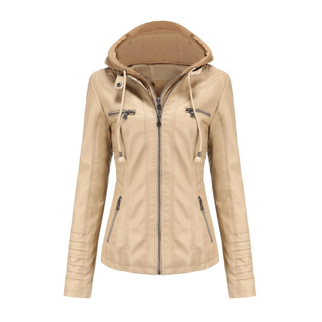 2026 European American Women's Removable Hooded PU Leather Jacket Two-Piece Set Plus Size Water Wash Faux Leather Coat Spring Autumn Outerwear