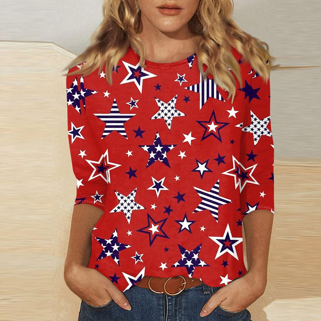 Women's Casual 3/4 Sleeve T-Shirts O- Neck Tops
