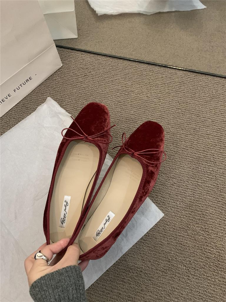 French Flat-bottomed Bow Single Shoes Women's 2025 New Spring Retro Grandma Shoes Ballet Shoes One Pedal Ladyshoes