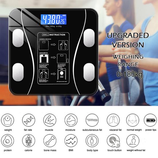 Stylish Digital Scale USB Powered Good Load Bearing Tempered Glass LCD Display Smart Scale