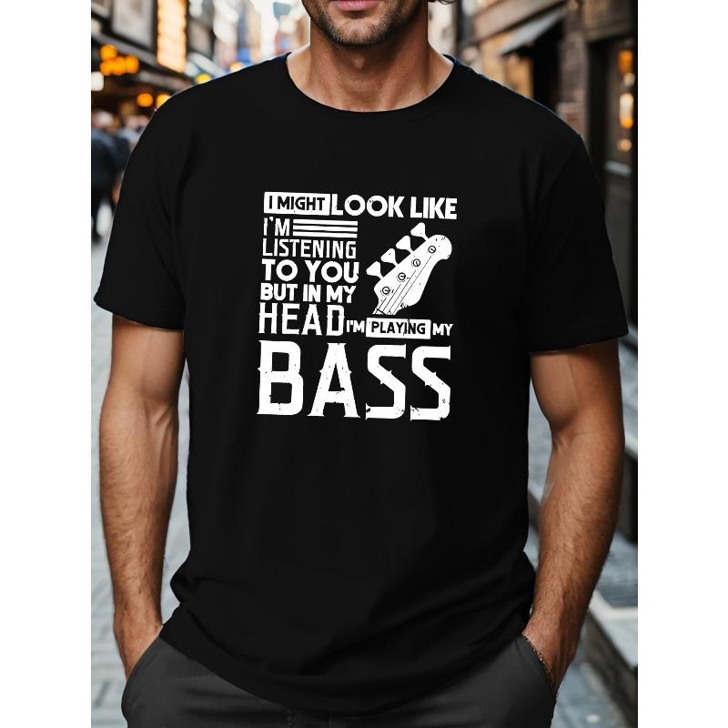 Plus Size Men's BASS Print T-Shirt, Casual Fashion Tee, Street Style Short Sleeve Crew Neck Shirt