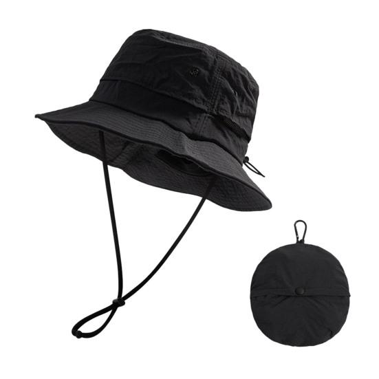 Bucket Hat Foldable Quick-Dry Breathable Mesh Fisherman Hat with Wide Brim Adjustable Windproof Rope Sun Protection Hat