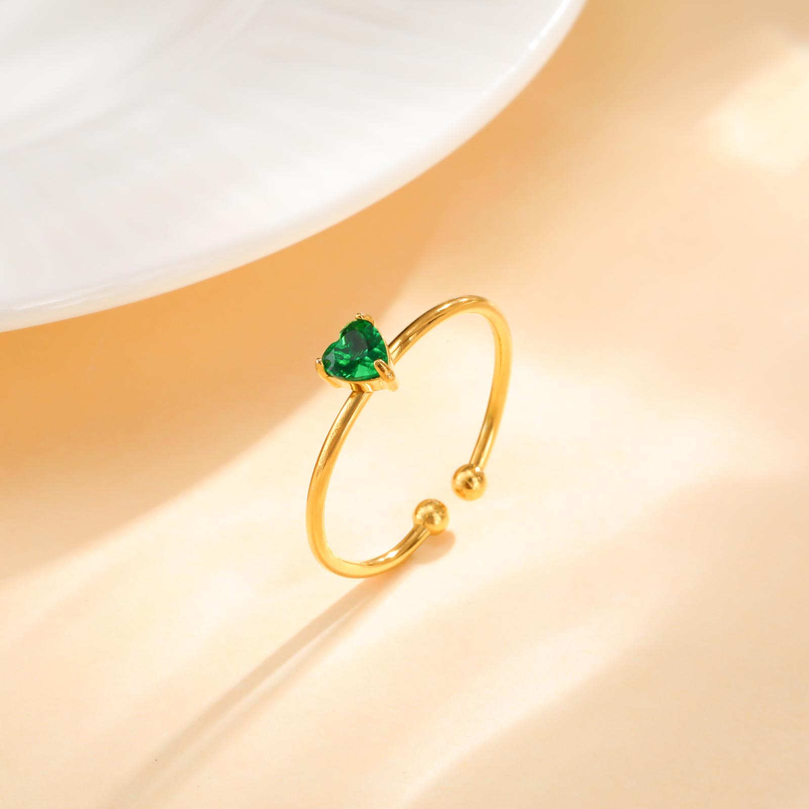 

Chic Stainless Steel Heart Zircon Rings,March April May Birthday Stone Opening Ring for Women,Gold Plated Jewelry Gift