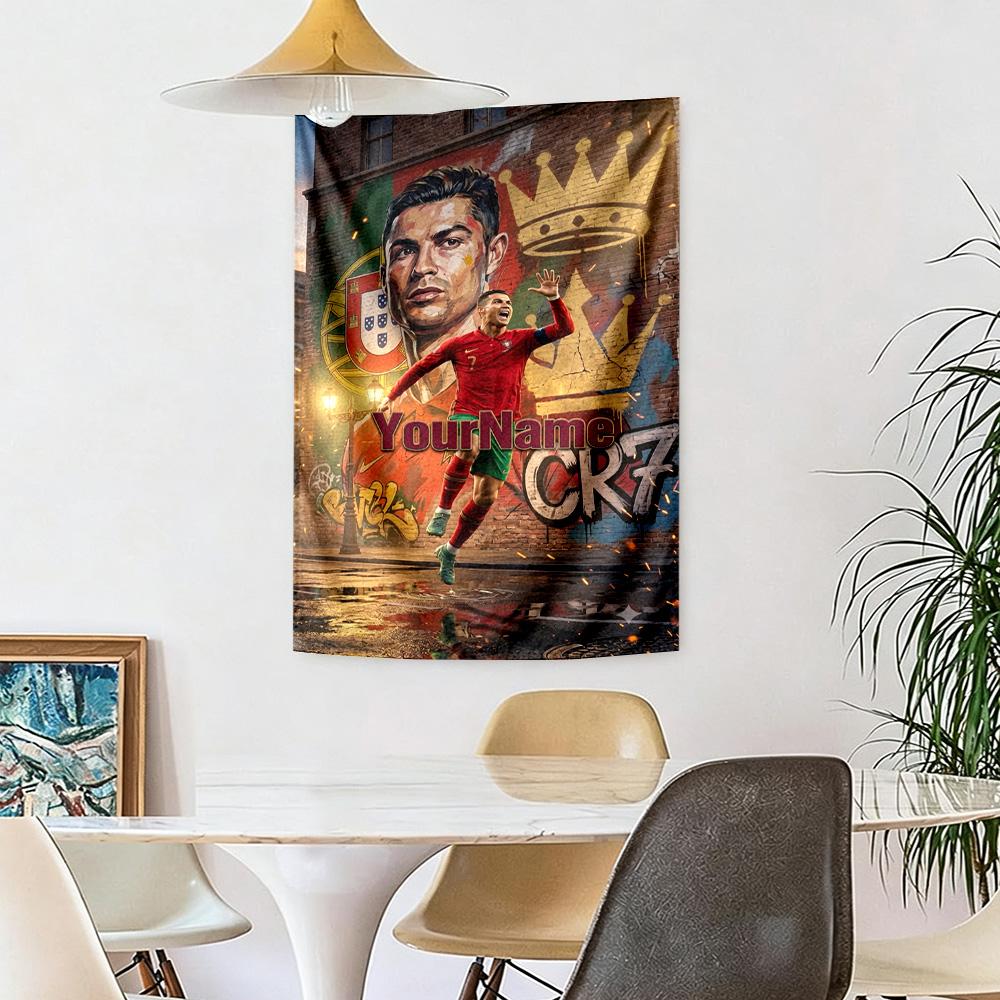 Cristiano Ronaldo Custom Your Name Wall Decor Tapestry Art For Pet Memorial Birthdaywedding Party Backdrop Family Gift