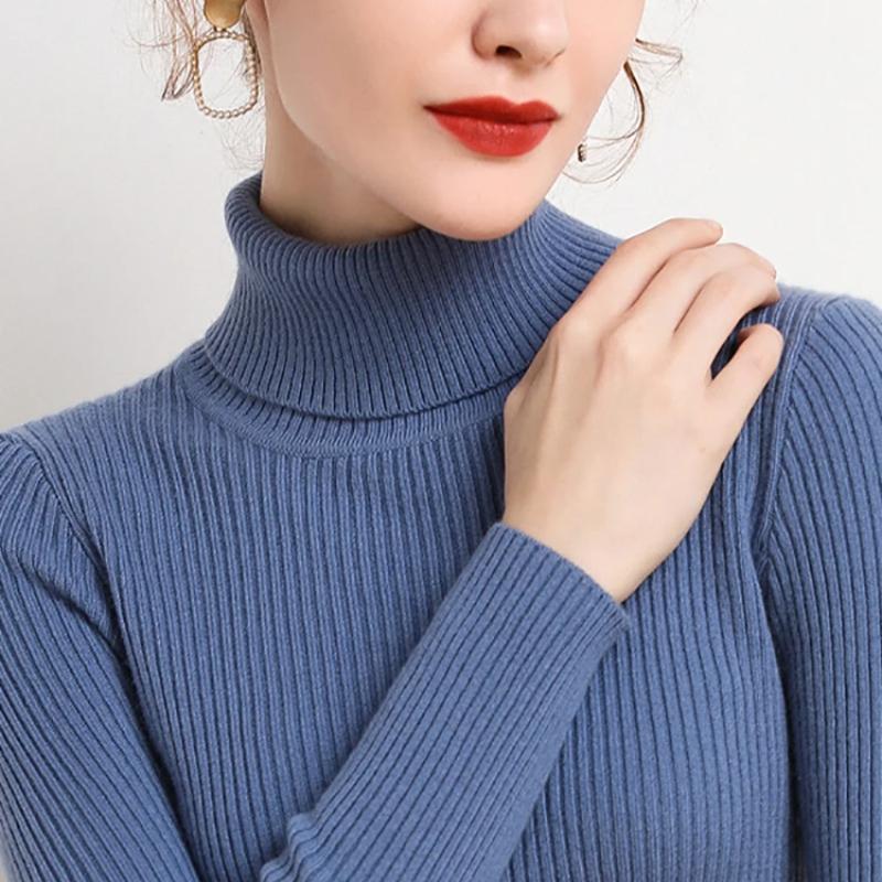 

Женский осенний свитер с высоким воротником, вязаные мягкие пуловеры, кашемировые джемперы, базовые мягкие свитера для женщин, осень-зима One Size синий