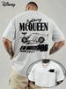T-shirt Beige Oversize a Maniche Corte con Disegno dell'Auto da Corsa 95 Saetta McQueen di Disney Pixar Cars, Slogan "Think Fast" e Numero 95 Saetta