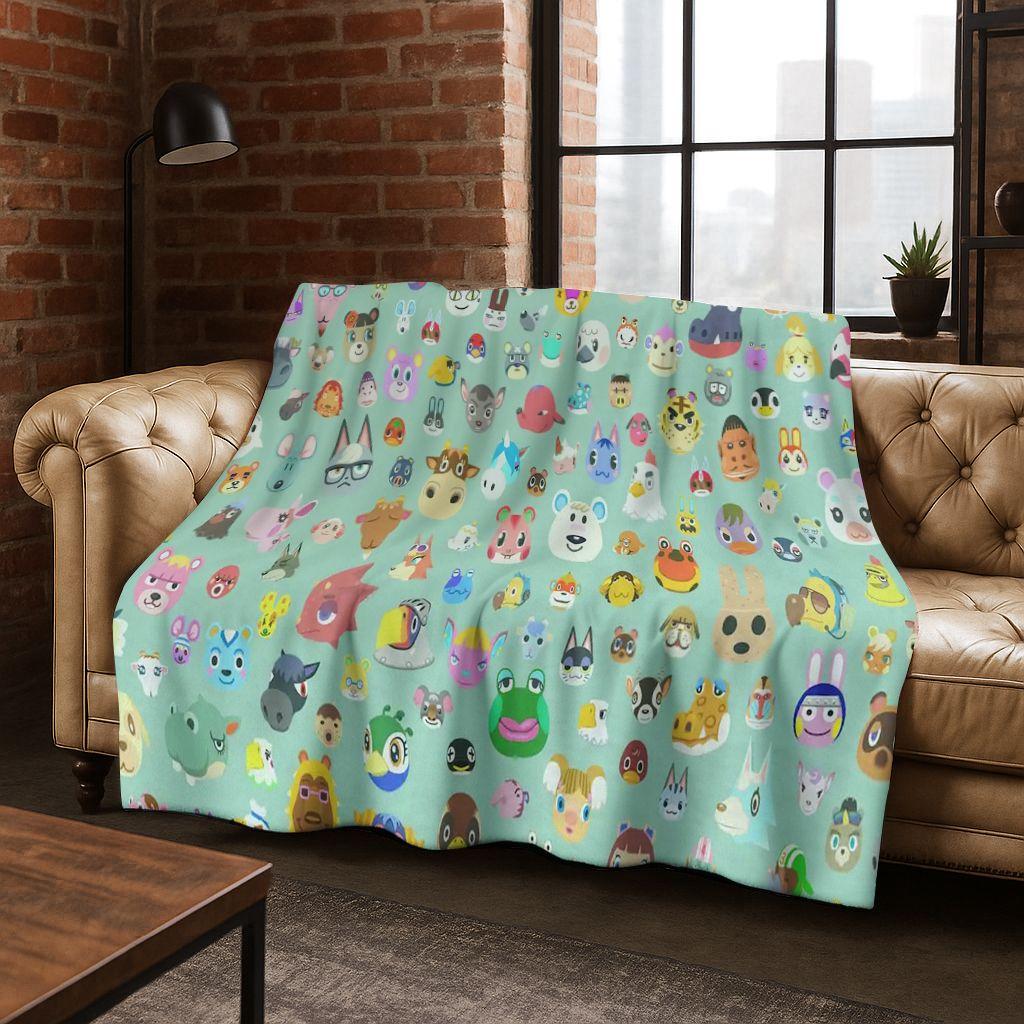 Game Animal Crossing Wild World Cartoon Flannel Blanket,Cozy Soft Throw Blanket for Home Bedroom Bed Sofa Picnic Cover Gift Kids