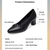 Elegant and Fashionable Pointed Toe Playful Thick Heel Leather Shoes Breathable and Not Tiring Commuting Black Work Shoes
