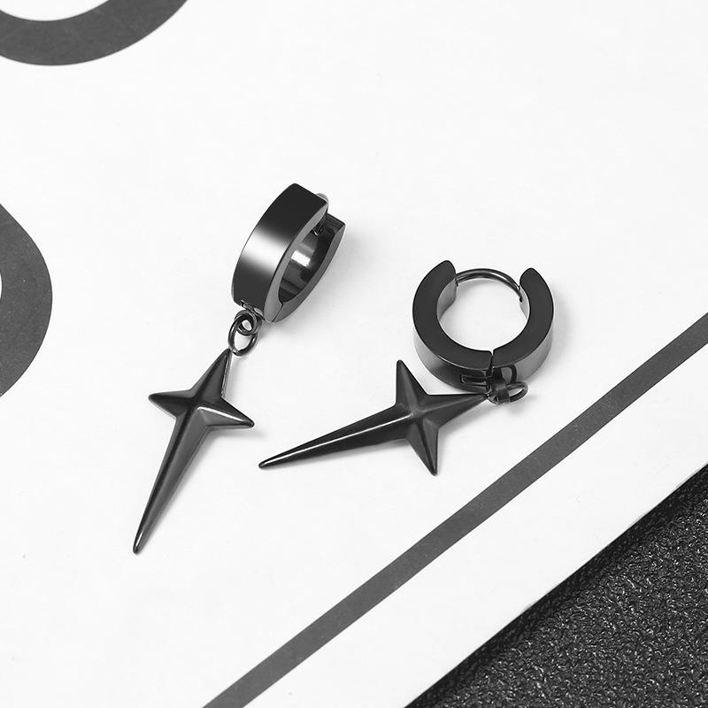1Pair Vintage Star Gift for Women Stainless Steel Long Hanging Dangle Drop Piercing Earrings for Male Trendy Jewelry Y2k Decora
