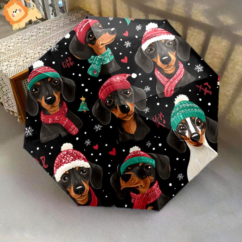 1 Stück Automatischer Faltregenschirm - Dackel-Muster, Tragbares & Faltbares Design mit 8 Speichen, Weihnachts-Geburtstagsgeschenke