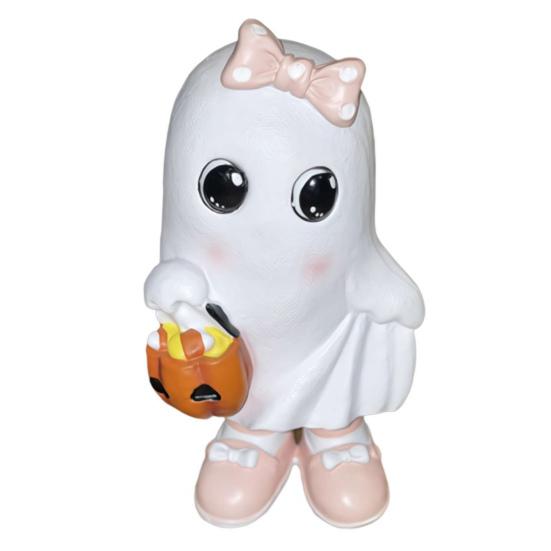 Halloween Ghost Ornaments Cute Ghost Cat Pumpkin Sculpture Spooky Resin Home Decor Desktop Figurine for Indoor Outdoor Display