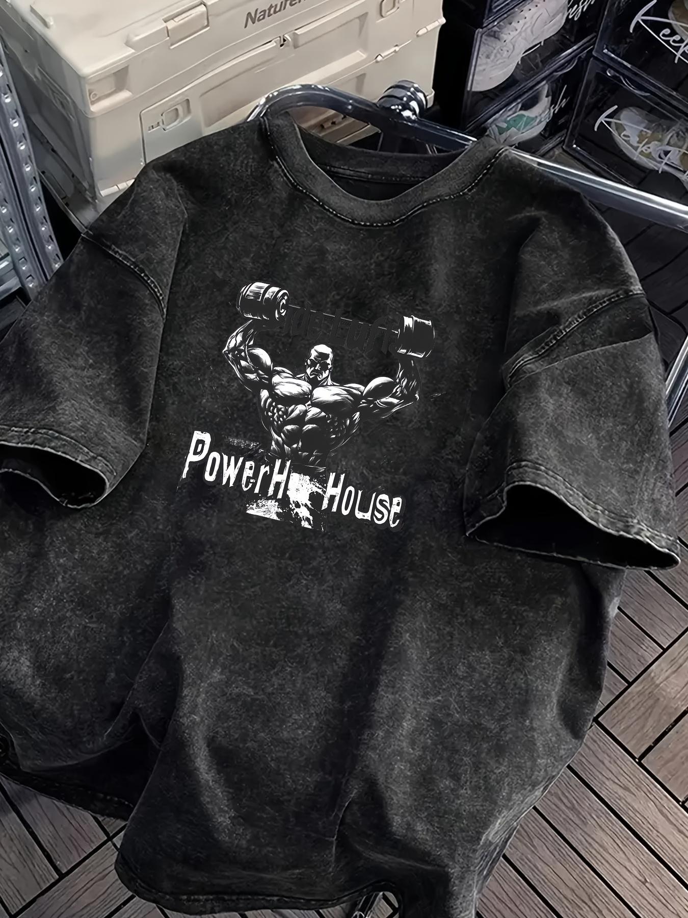 

Футболка PowerHouse Мускулистый Мужчина Поднимающий Гантель Кислотная Стирка Винтажная Спортивный Зал Бодибилдинг Оверсайз Уличная Одежда Повседневные Топы для Мужчин S