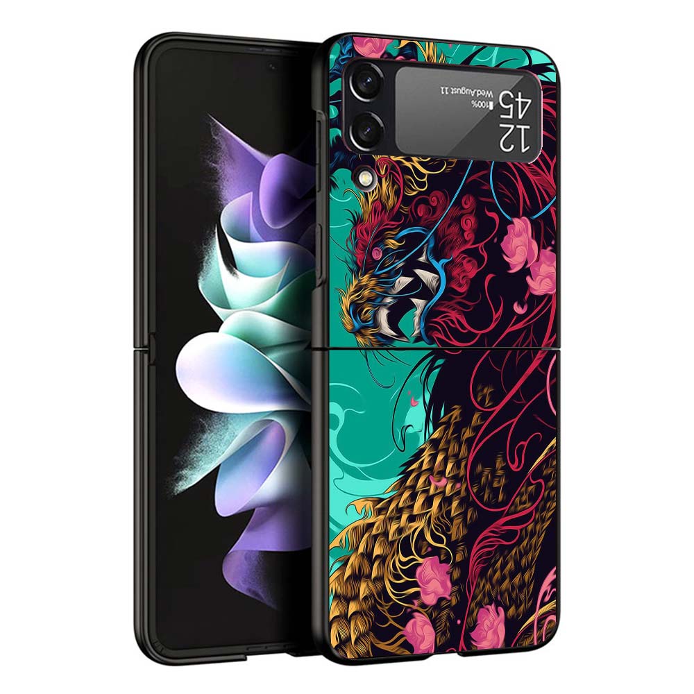 Asian Dragons Animal Tattoo Cool Hard Black Cover for Samsung Galaxy Z Flip 7 6 5 4 3 5G Phone Case Flip7 Flip6 Flip5 Flip4 Flip