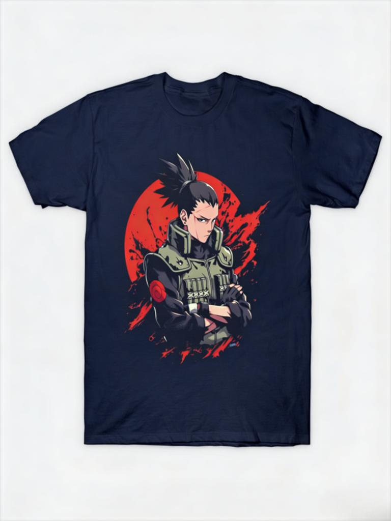 Naruto Nara Kashimaru Battle Style T-shirt Men's Anime Pattern Printed Short Sleeve Fashion High Quality Trendy Cotton Top