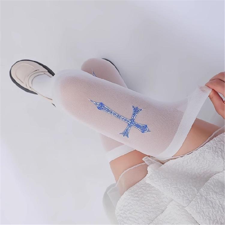 Women's Crucifix Print Thigh High Stockings Nylon Stockings Over the Knee Socks Halloween Cosplay Costumes Party Tights