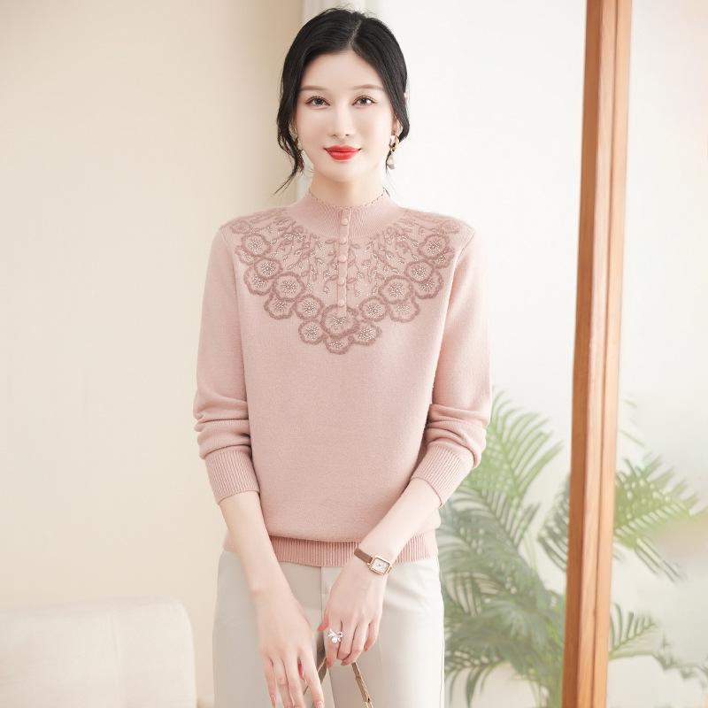 Mom's Autumn/Winter Fleece Sweater: Semi-High Neck, Thickened One-Piece Top for Middle-Aged & Elderly Women