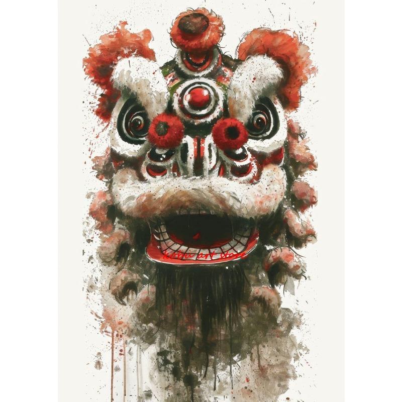 Traditional Chinese Lion Dance Posters Ink Wash Style Lion Poster and Print Canvas Painting Wall Art Picture for Room Home Decor