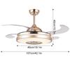 42 Pollici 6 Velocità 4 Pale Lampada Ventilatore Pieghevole Retrattile LED RGB Ventilatori da Soffitto Invisibili Dorati Luce Pendente 4 IN 1 con Telecomando APP