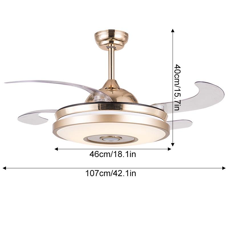 42 Pollici 6 Velocità 4 Pale Lampada Ventilatore Pieghevole Retrattile LED RGB Ventilatori da Soffitto Invisibili Dorati Luce Pendente 4 IN 1 con Telecomando APP