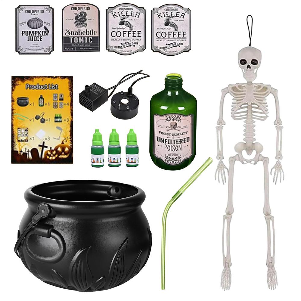 

Halloween Decorations Indoor - Witch s Cauldron With Bottles & Fog Maker, Floating Potion DIY, Party Decoration