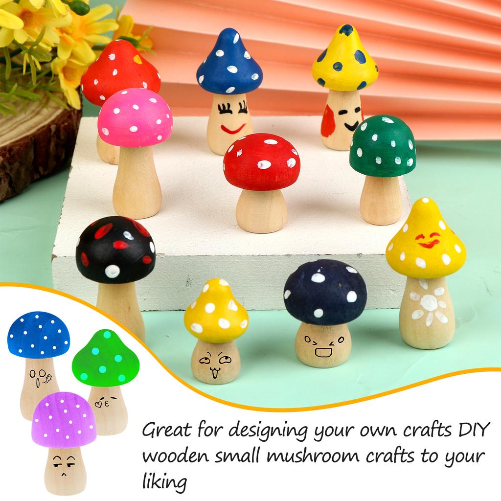 48-Piece 6 Different Sizes And Cute Shapes Diy Wooden Mushroom Set