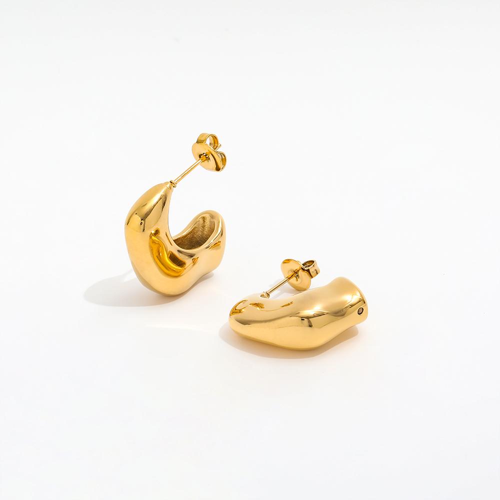 18K Gold Plated Irregular Stainless Steel Hollow Hoop Earring for Women Design Jewelry