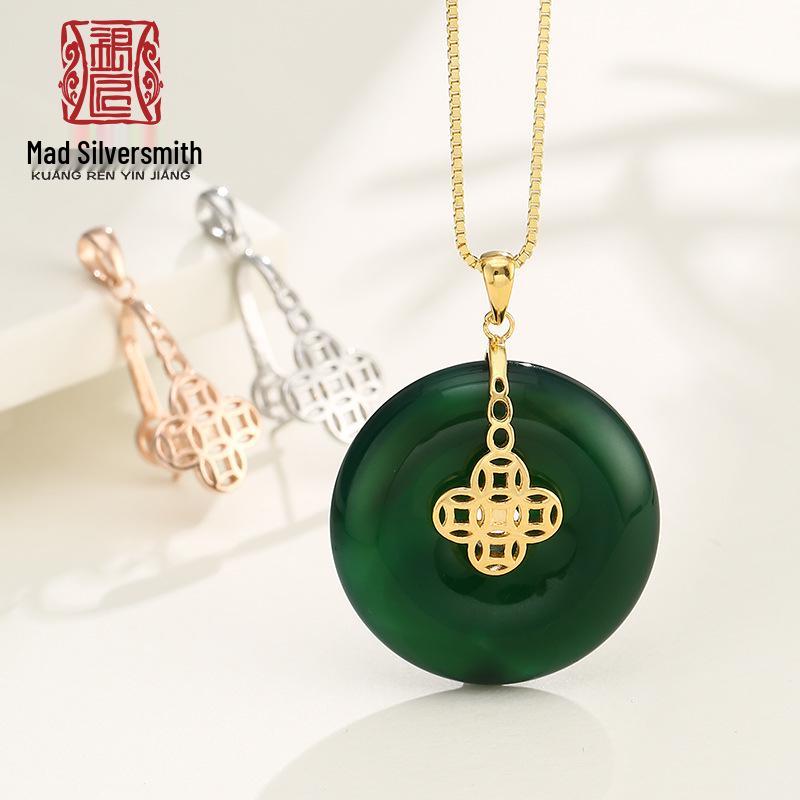 

S925 Sterling Silver & 18K Gold Jade Buckle Clip with Chinese Knot Pendant розового золота