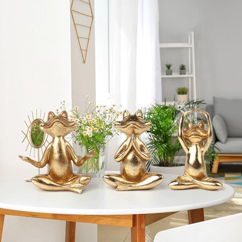 1/3 Pezzi Statuette Rana Yoga Dorata Soggiorno Moderno Scrivania Tavolo Ufficio Casa Libreria Decorazione Statua Animale Ornamenti in Resina