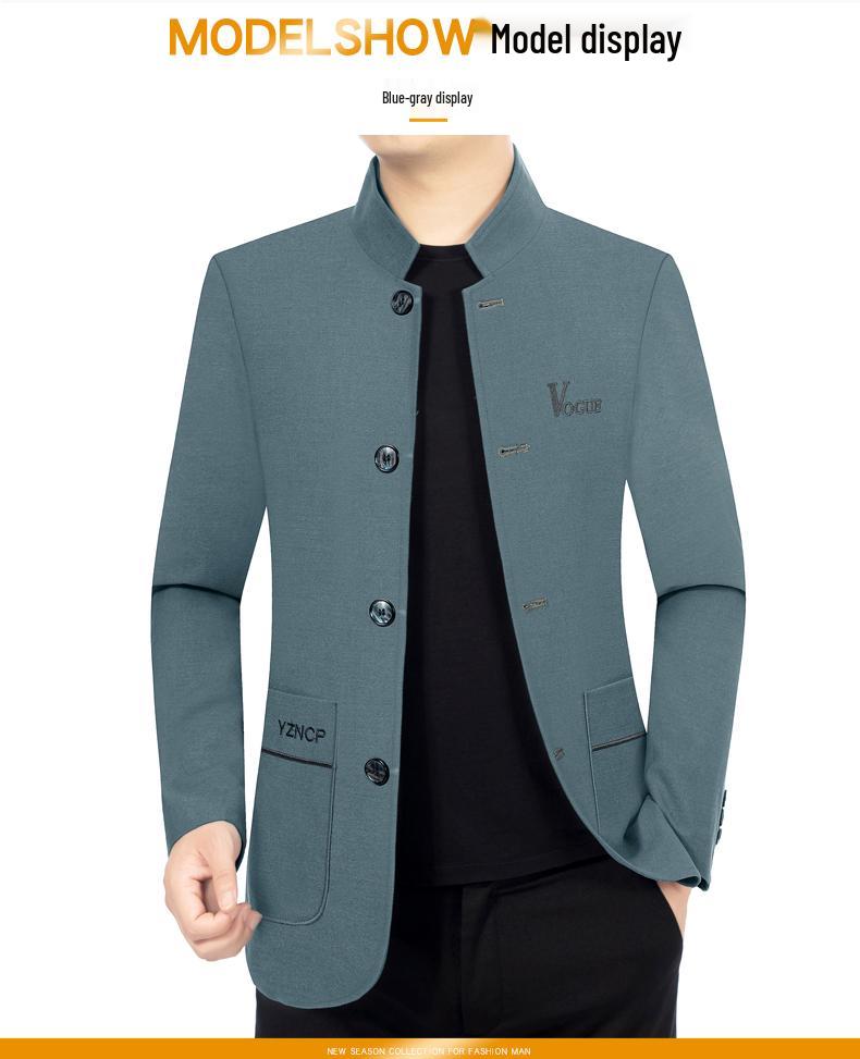 Pierre Cardin Men's Woolen Stand-Up Collar Jacket – Spring/Autumn Business Casual for Middle-Aged Dads.