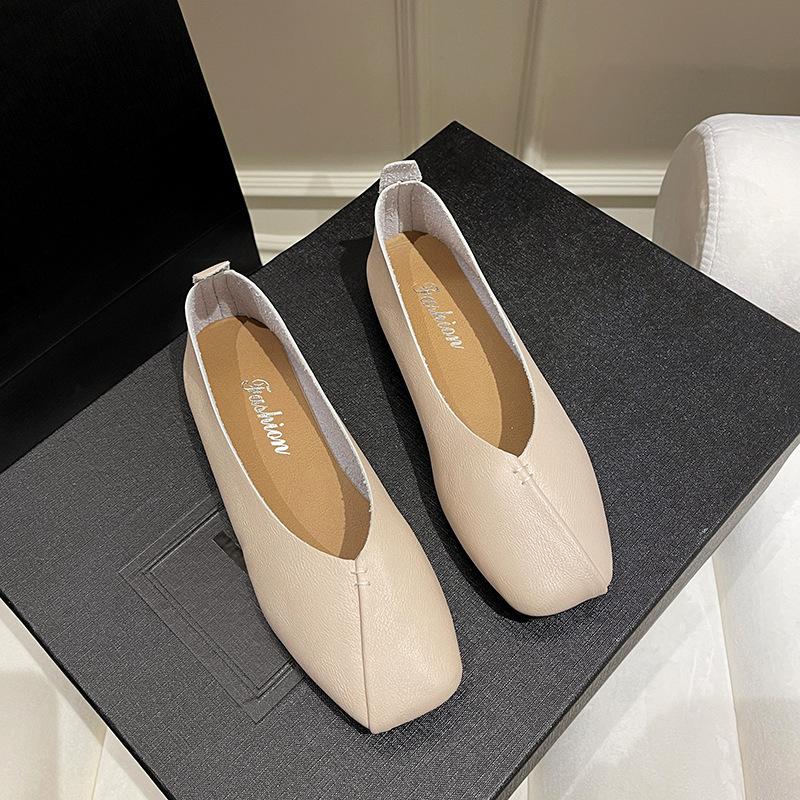 

Мягкая кожа Дуду обувь весна и лето новые интернет-знаменитости однопедальные квадратный носок ретро балетки ins трендовые одинарные туфли женская обувь 40 бежевый