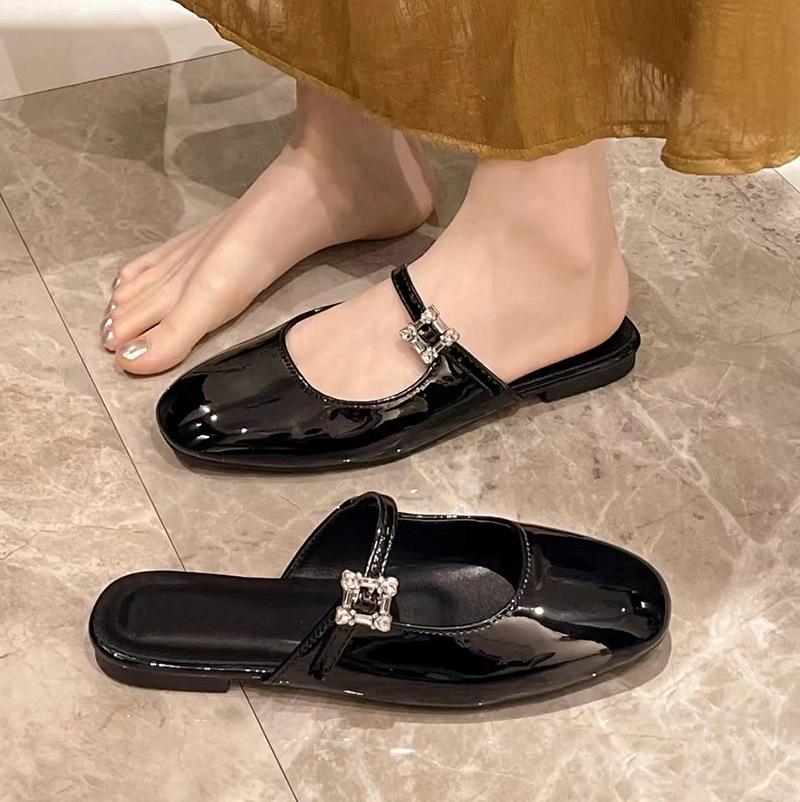 

2025 лето новый китайский стиль виноград мать квадратный носок полупакет бриллиантовая пряжка на низком каблуке полушлепанцы 35