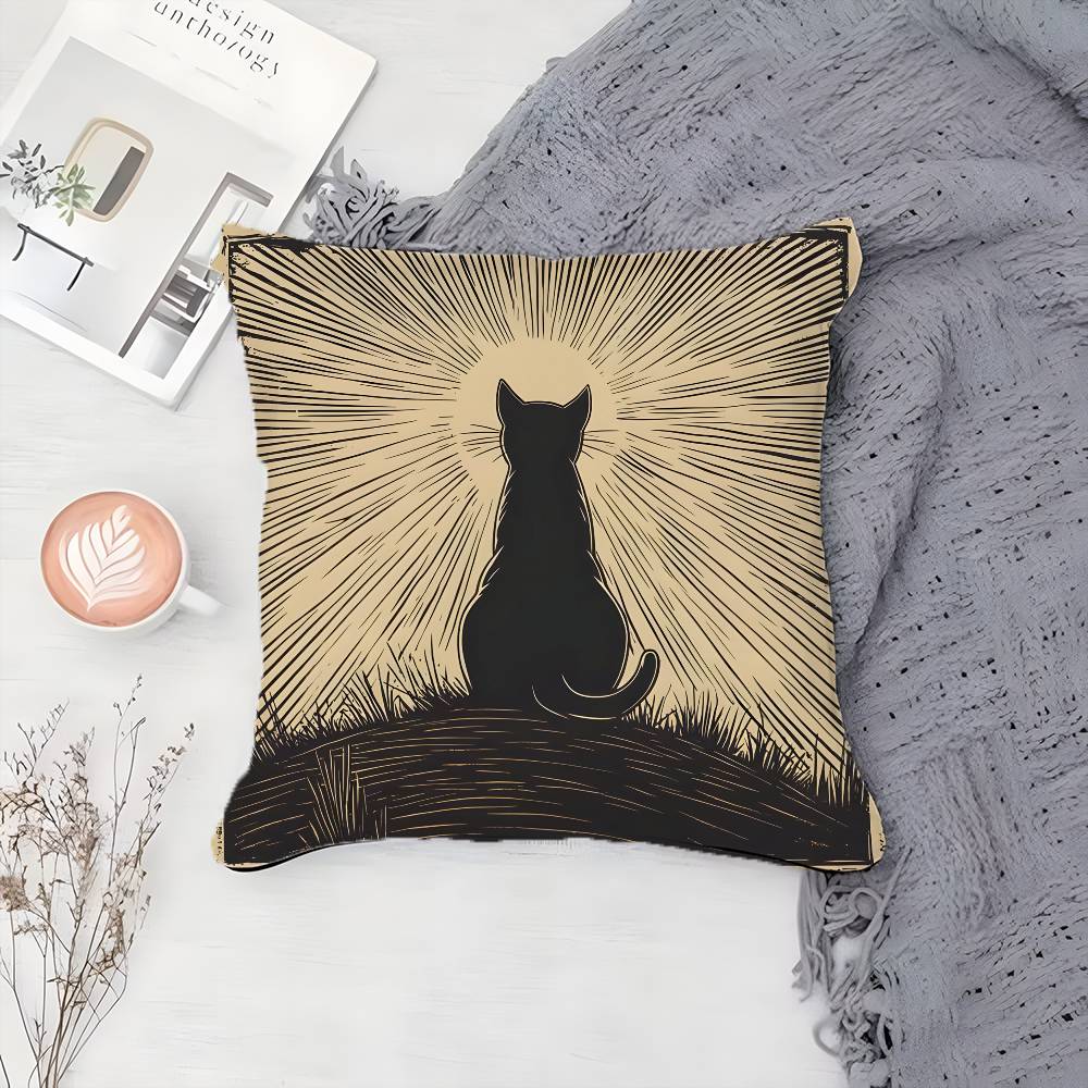 Cartoon Black Cool Cat Pattern Pillow Case Printing Pillowcase Living Room Sofa Cushion Cover Bedroom Room Decor