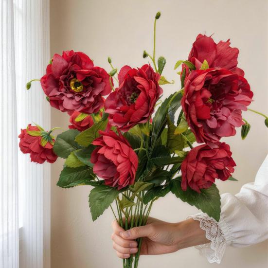2 Cabezas Flores Artificiales de Peonías Ramas de Peonía Falsas de Seda con Tallo para Ramo de Novia DIY Centros de Mesa de Boda Arreglos Florales
