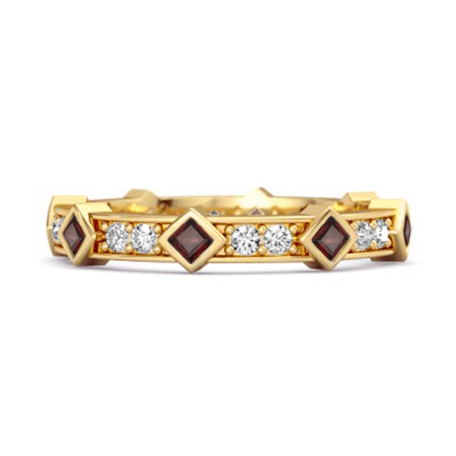 Garnet Eternity Band Ring - 925 Sterling Silver Gold Vermeil 7.5 жёлтый
