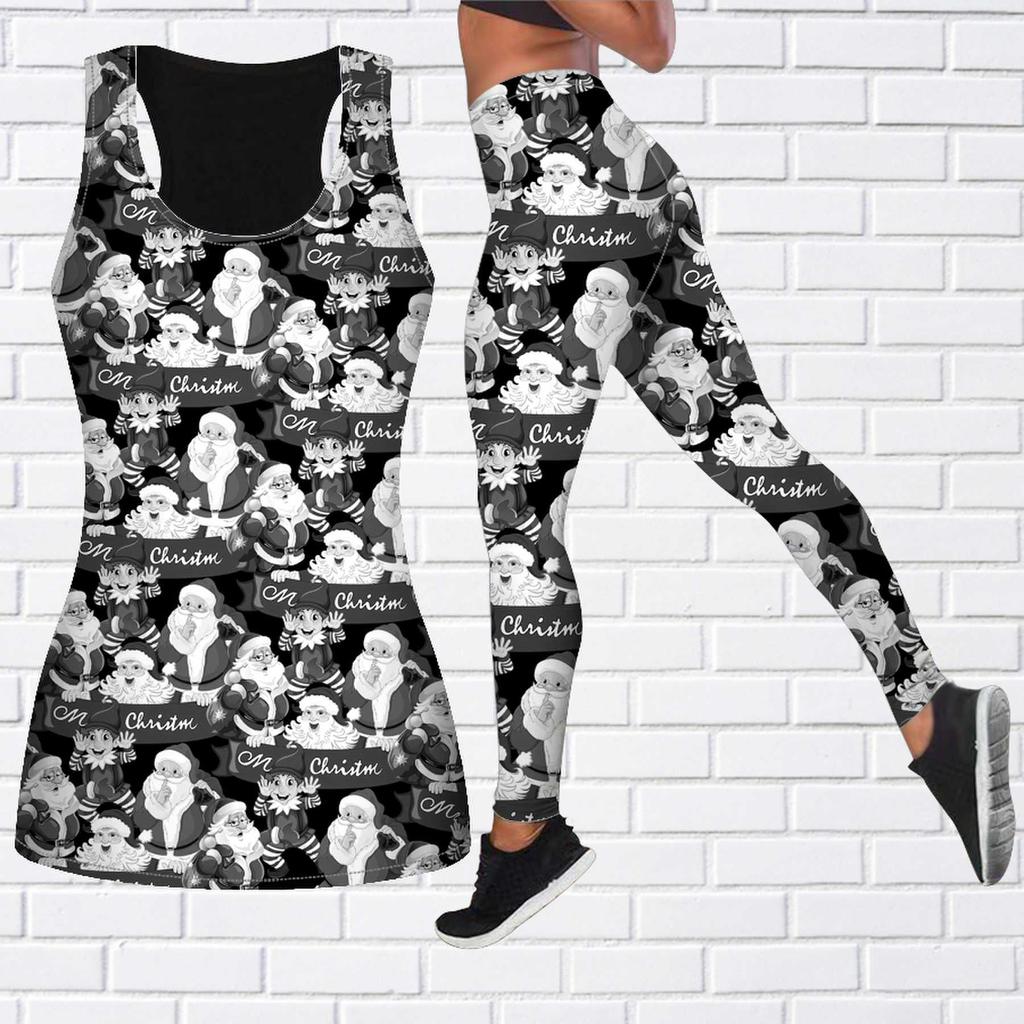 Lila Weihnachtsmann-Druck-Yoga-Outfit für Damen, modische Workout-Leggings, Fitness, Sport, lässige Yoga-Hose