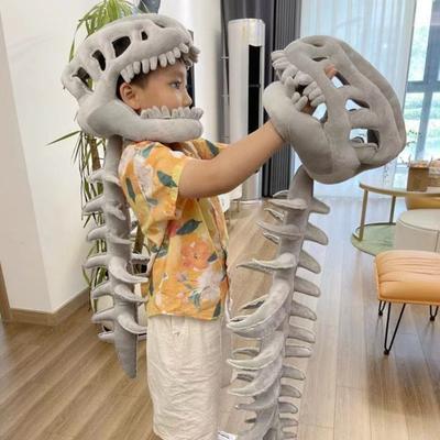 Yousheng Dinosaur Skeleton Costume Realistic Plush 3D Dinosaur Skull Headpiece And Spine Costume Set for Halloween Cosplay