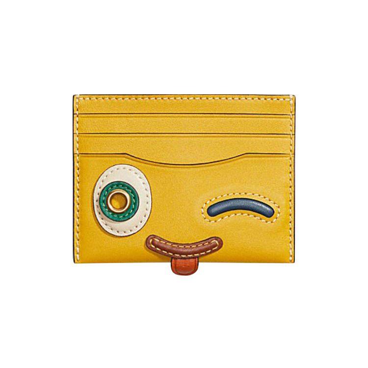 

Coach Yellow Leather Wink Face Card Case for Daily Use Basic Set (Bag+Dust Bag)