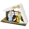 One-piece Wooden Christmas Nativity Scene, 12 Cm High, with a White Roof