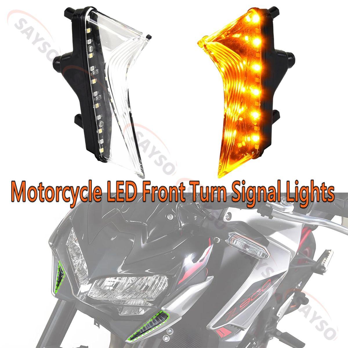 

2PC Motorcycle LED Front Turn Signal Lights for Kawasaki Z900 Z650 20-24, White & Amber Daytime Running Lights Headlight