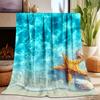 Fresh Hand Drawn Seashell Coral Starfish Ocean Element Flannel Blanket Soft Warm Throw for Couch Travel Beach Holiday Home Decor
