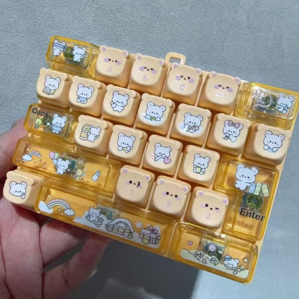 26 Keys Bear Print Mechanical Keyboard Cartoon Animal Patterns Clear Key Sounds Stress Relief Fidget Creative Gift