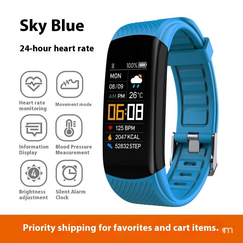 C5S Color Screen Exercise Step Counting Smart Bracelet Heart Rate Blood Pressure Health Monitoring Silicone