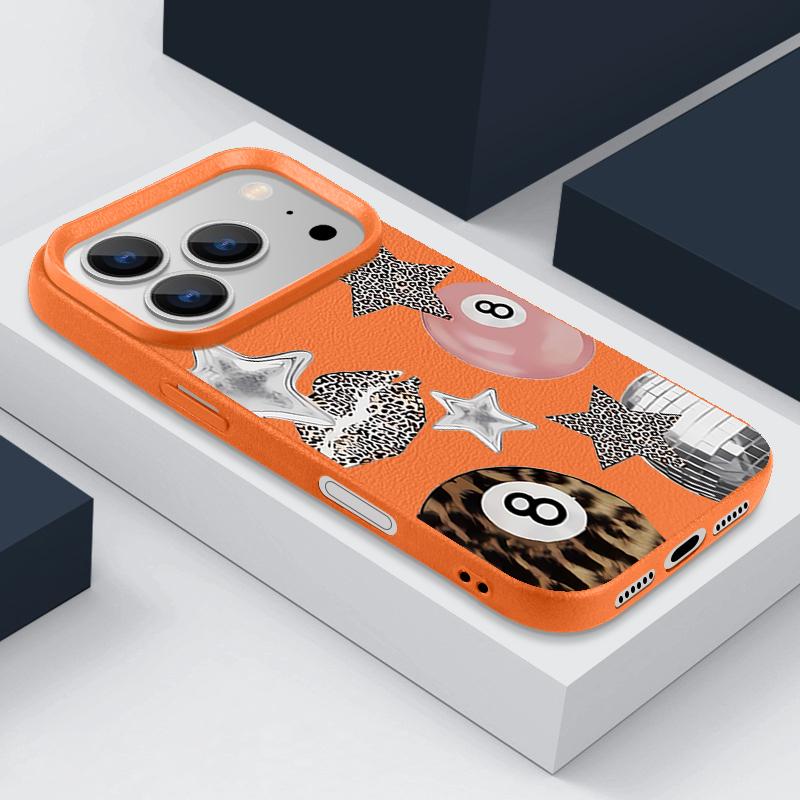 Vintage Leopard Print Stars Billiards Case For iPhone 17 Pro Max iPhone 16 Pro Max 15 14 13 12 11 16E Air Luxury Leather Texture Silicone Cover