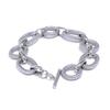 Yhpup 316L Stainless Steel Metal Texture Oval Chain Bracelet Bangle Men Women 18K PVD Plated Toggle-Clasps Statement Jewelry